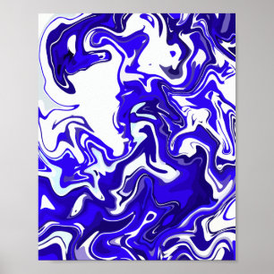 Póster Fluido abstracto en azul y blanco