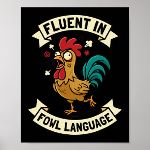 Póster Fluido En Lenguaje De Aves Divertida Madre Gallo P