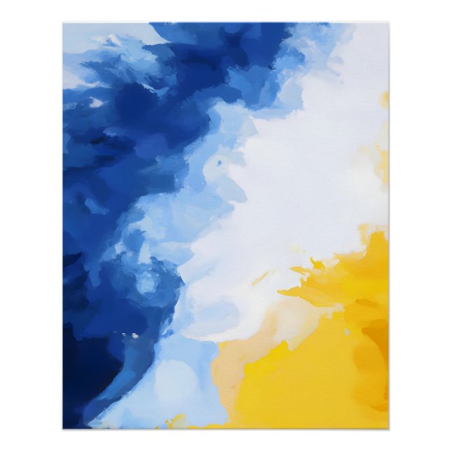 Póster Flujo abstracto azul y amarillo atrevido (Anverso)