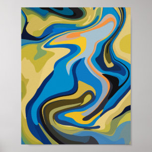 Póster Flujo abstracto de tonos azules y terrosos