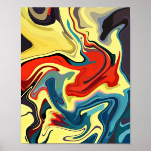 Póster Flujo abstracto vibrante con toques amarillos y ro