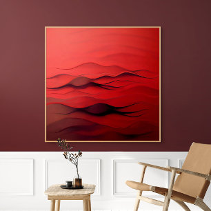 Póster Flujo Carmesí – Ondas Rojas Abstractas de Movimien