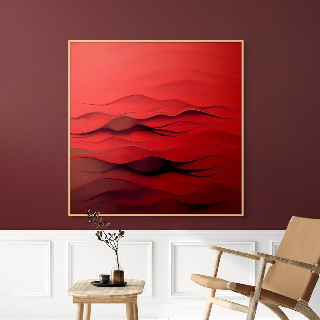 Póster Flujo Carmesí – Ondas Rojas Abstractas de Movimien (Crimson Flow – Abstract Red Waves)