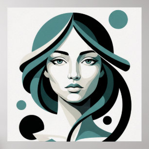 Póster Flujo Celestial: Retrato Minimalista de Azul Teal