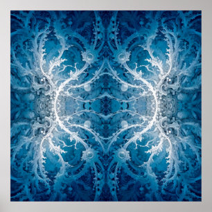 Póster Flujo cósmico sagrado - Simetría plateada azul