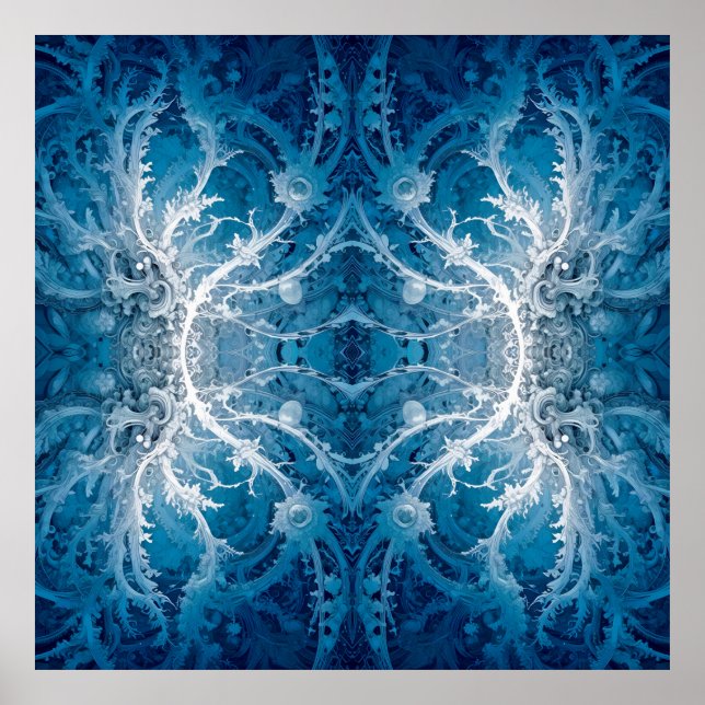 Póster Flujo cósmico sagrado - Simetría plateada azul (Frente)