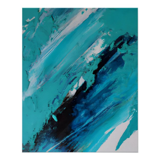 Póster Flujo de Energía Abstracto Azul Turquesa Intenso (Anverso)
