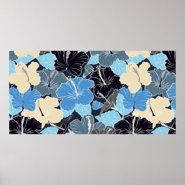 Póster Flujo de hibiscos estilizados y curvados entrelaza (Frente)