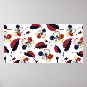 Póster Flujo de hibiscos estilizados y curvados entrelaza
