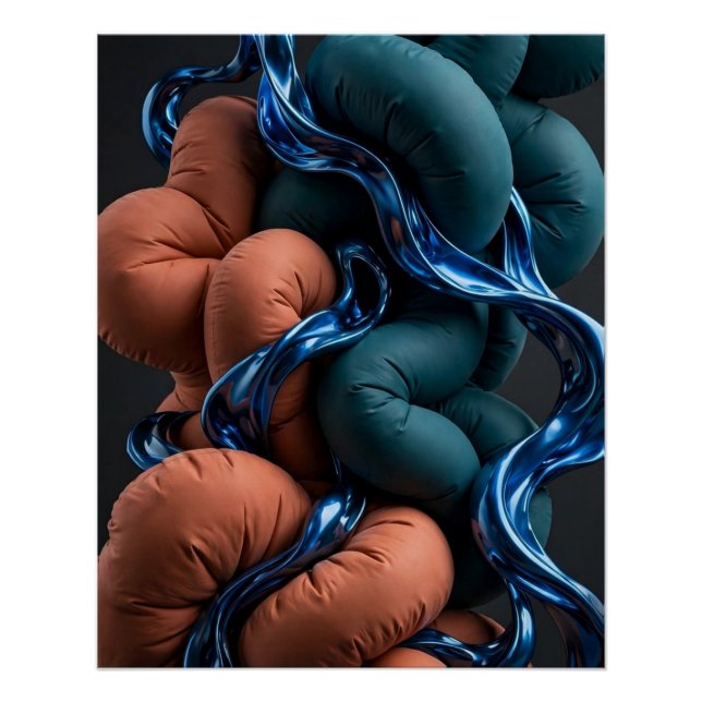 Póster Flujo Teal de Terracota - Abstracción Vertical 3D  (Anverso)