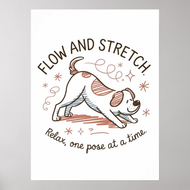 Póster Flujo y estiramiento - Jugativo diseño de perro de (Frente)