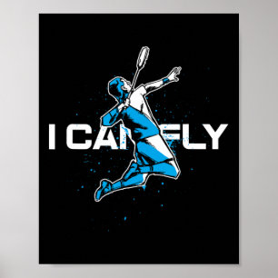 Póster Fly Badminton Player Shuttle Entrenador Racket
