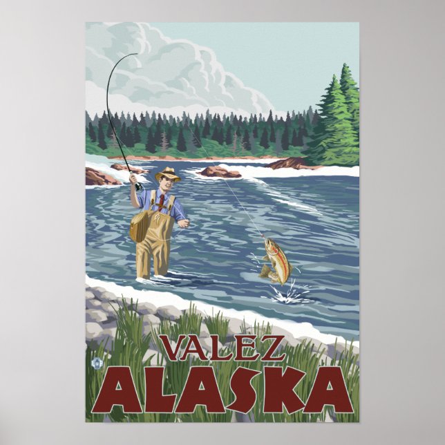 Póster Fly Fisherman - Valdez, Alaska (Frente)