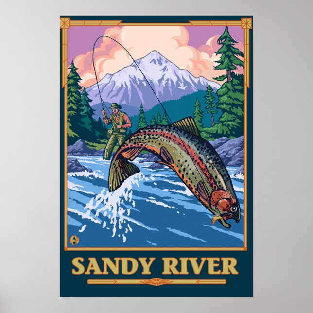 Póster Fly Fishing Scene - Sandy River, Oregon (Frente)