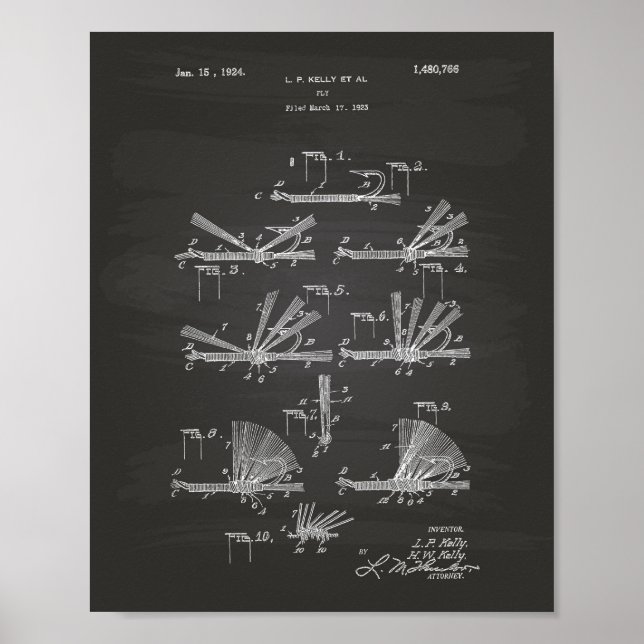 Póster Fly Hook 1924 Patent Art Chalkboard (Frente)