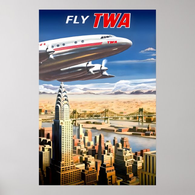 Póster Fly TWA Trans World Airlines Chrysler Building New (Frente)