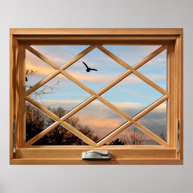 Póster Flying Bird Country View Faux Fake Window (Frente)