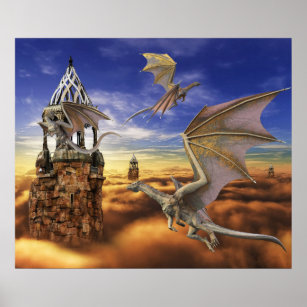 Póster Flying Bronze Dragon Fantasy Sky