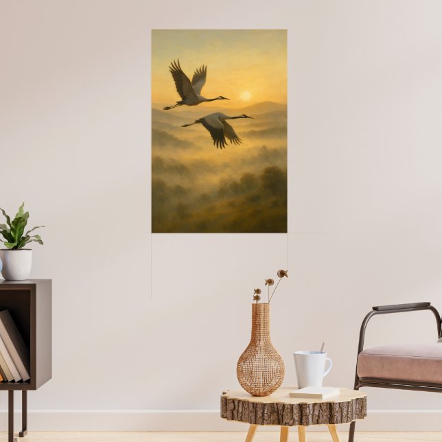 Póster Flying Cranes at Sunset – Serene Nature Wall Art (Salón 3)