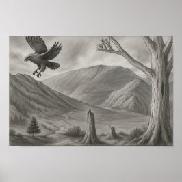 Póster Flying Free – Monochrome Wilderness Sketch Art