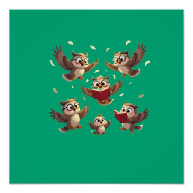 Póster "Flying Funny Owls – Disney Cartoon Style" (Anverso)