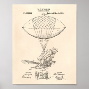 Póster Flying Machine 1889 Patent Art - Old Peper