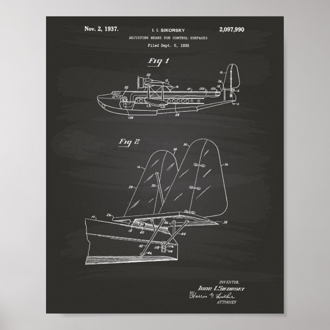 Póster Flying Machine 1937 Patent Art Chalkboard (Frente)