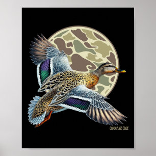 Póster Flying Mottled Duck Camouflage Camo Caza de Patos 