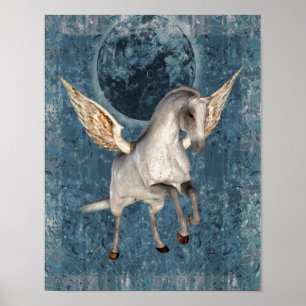 Póster Flying Pegasus Blue Moon Fantasy Horse Art