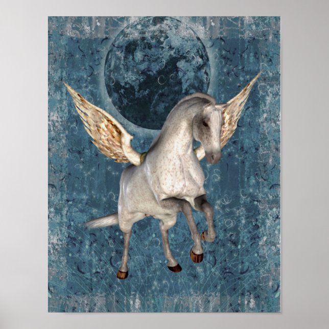 Póster Flying Pegasus Blue Moon Fantasy Horse Art (Frente)