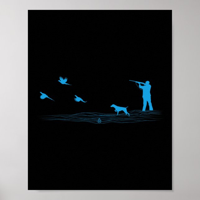 Póster Flying Pheasant Graphic Upland Bird Hunter Dog Hun (Frente)