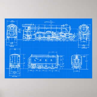 Póster Flying Scotsman Blue Print