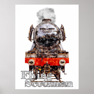 Póster Flying Scotsman – Ilustración de Locomotora de Vap
