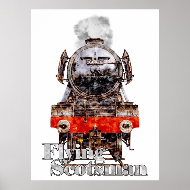Póster Flying Scotsman – Steam Locomotive Illustration (Frente)