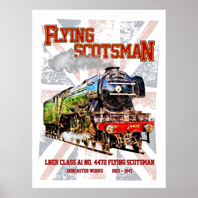 Póster Flying Scotsman Steam Train English Locomotive  (Frente)
