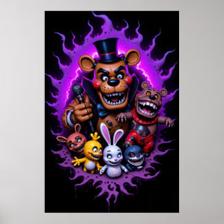 Póster FNAF Animated Characters Gathering with Purple