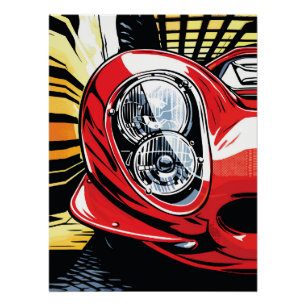 Póster Foco de Luz de Coche Retro en Estilo de Arte Pop