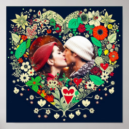 Póster Foco floral personalizado de marco cardíaco románt