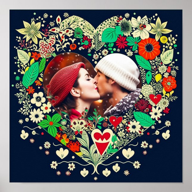 Póster Foco floral personalizado de marco cardíaco románt (Frente)