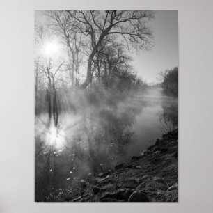 Póster Foggy River Morning Sunrise