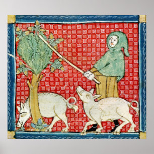 Póster Fol.59v noviembre: Acopio de las bellotas