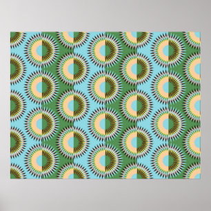 Póster folded flowers stars seamless pattern in retro blu