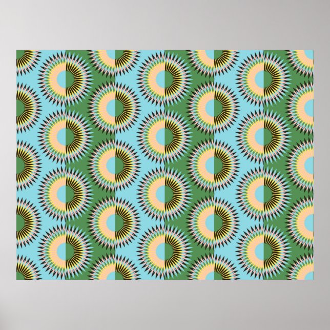 Póster folded flowers stars seamless pattern in retro blu (Frente)