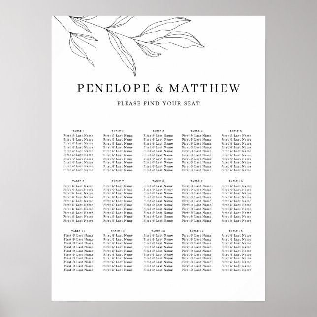 Póster Foliage de línea deja la tabla de asientos (Frente)