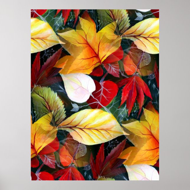 Póster Foliage efímero otoñal en acuarela Vivid Bold (Frente)