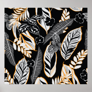 Póster Foliage nocturno tropical: Patrón de cosecha oscur
