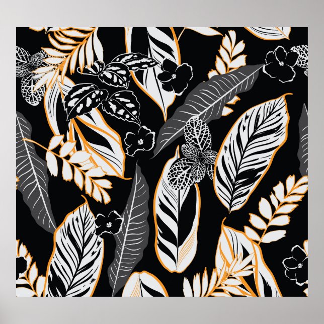 Póster Foliage nocturno tropical: Patrón de cosecha oscur (Frente)