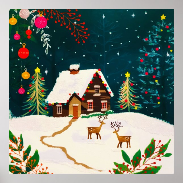 Póster Foliage rústico de los bosques en invierno de otoñ (Frente)