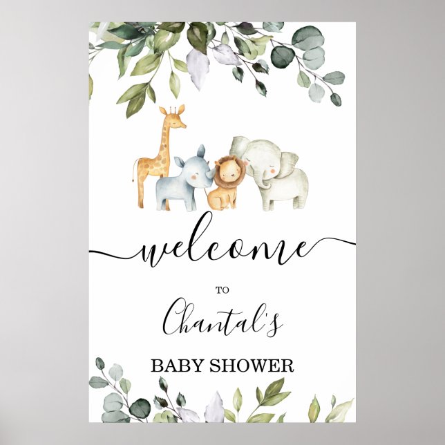Póster Foliage Safari Baby Shower Welcome Sign (Frente)