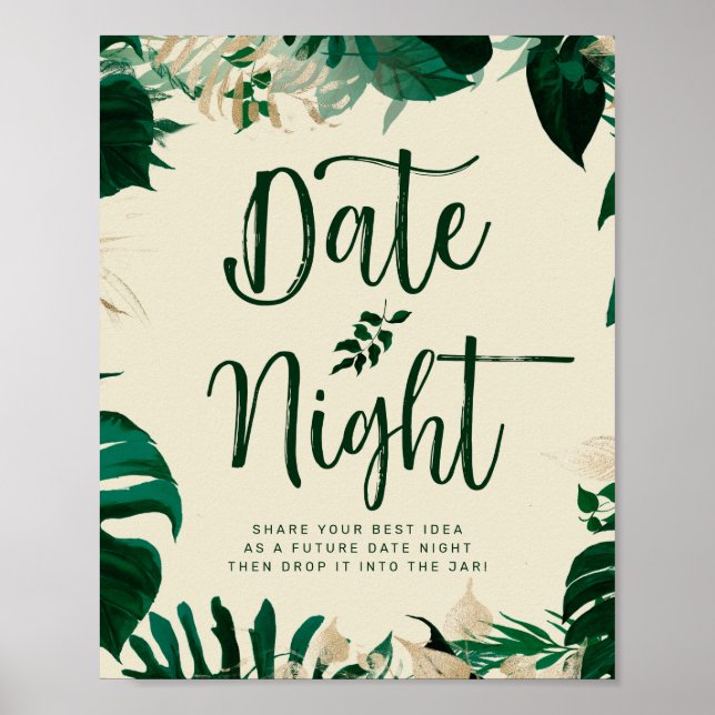 Póster Foliage y hojas tropicales Rótulo Boda nocturno (Frente)